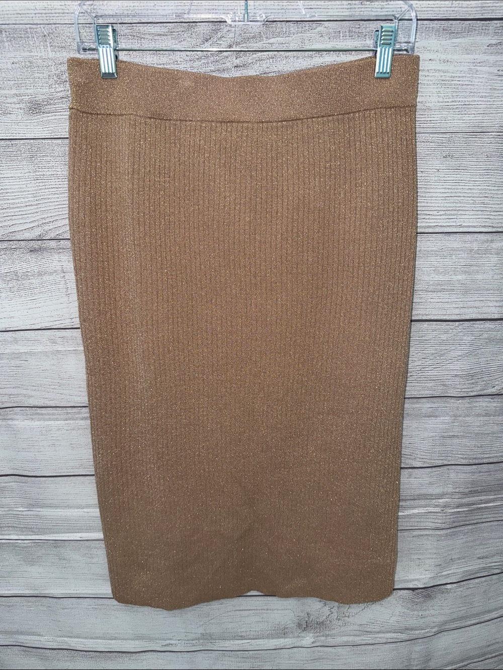 Talbots Metallic Ribbed Pencil Skirt in Shimmery Tan